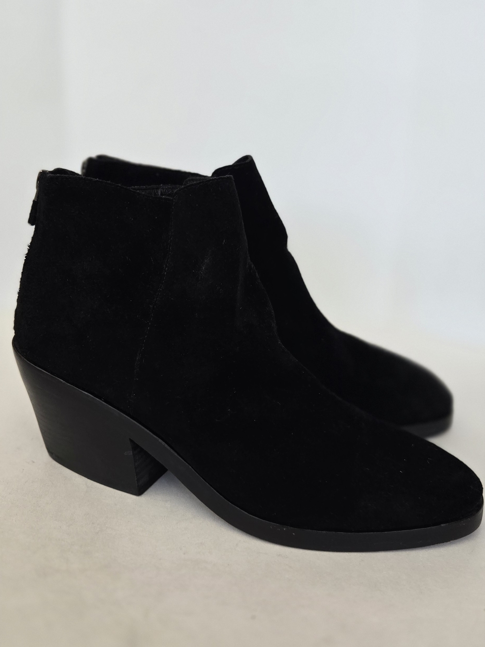Eileen Fisher Black Suede Ankle Booties with Chunky Heel